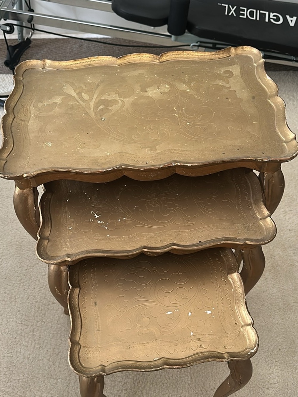 Gold Scalloped 3-Tier Nesting Vanity Trays